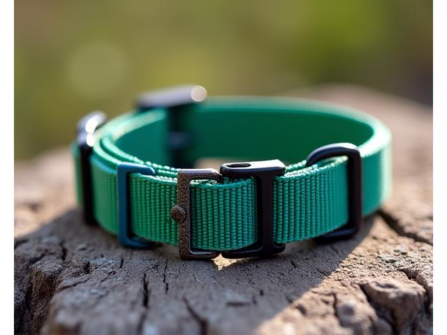 A durable, brightly colored dog collar designed for outdoor adventure, possibly reflective.
